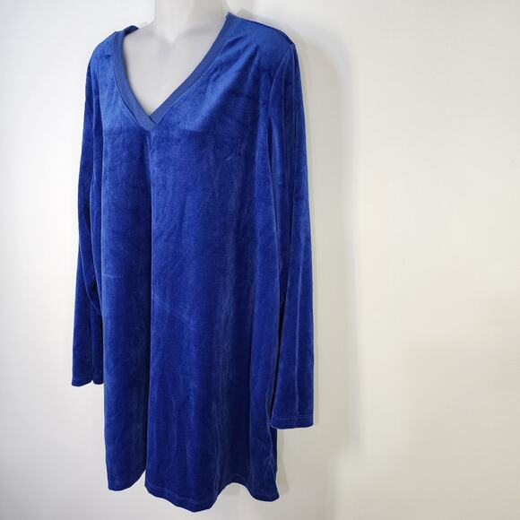 Roaman's Tunic Top Woman's Size 22/24 1X Blue Velour Velvet Long Sleeve V Neck - Picture 5 of 10